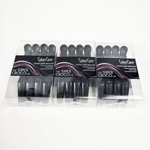 Salon Care Super Croco Clip Black 4 Extra Large Hair Clips Bundle of 3